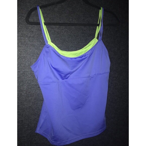 Mossimo Y2k 90s Two Tank Top Blue Lime Green Two Tone Vintage XL Rave Sleeveless - Picture 1 of 7